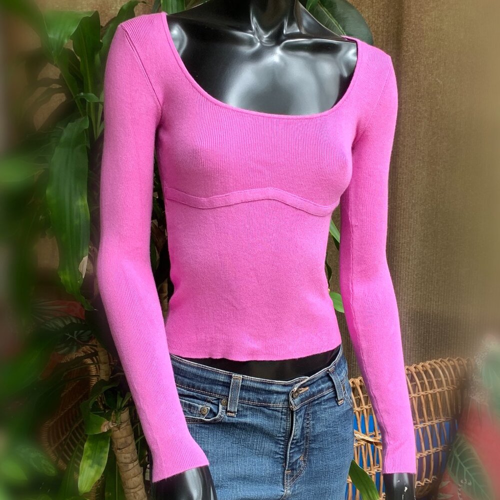 Pink Rose Long Sleeve Bodycon Pullover Top Sz XS